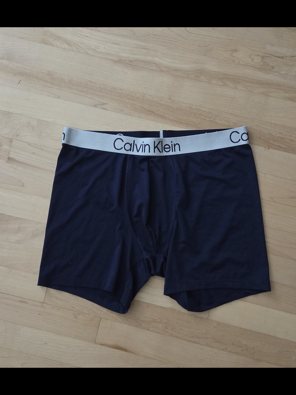 Calvin Klein Navy Boxer Briefs with Silver Logo Waistband